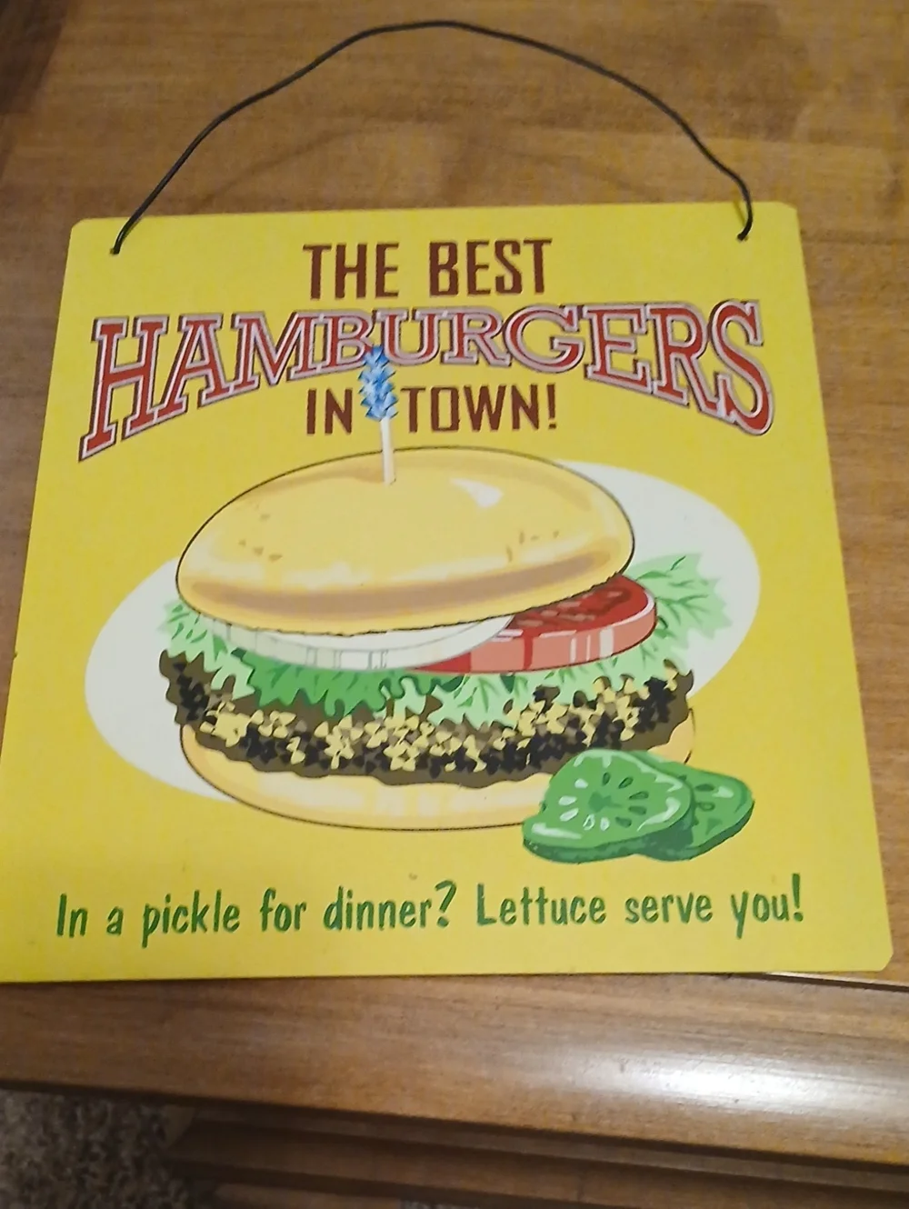Vintage-Style Yellow Hamburger Wall Sign